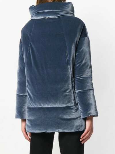 Shop Herno Velvet-effect Puffer Jacket In Blue