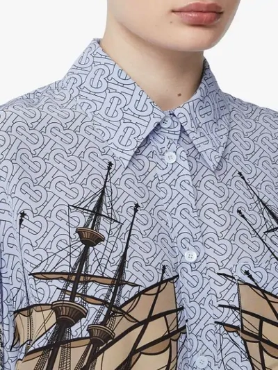 Shop Burberry Ship-print Oversized Shirt In Blue