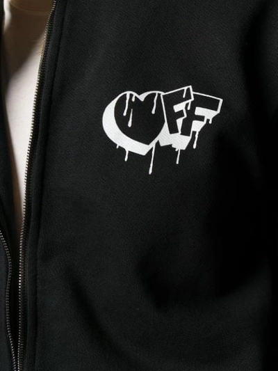 Shop Off-white Graffiti Logo Print Zipped Hoodie In Black White