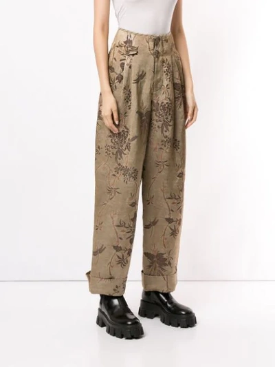 Shop Uma Wang Turned-up Floral Print Trousers In Neutrals