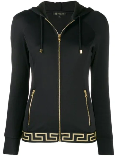 Shop Versace Greek Key Hooded Jacket In A1008 Black Gold