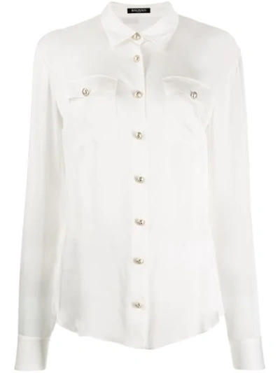 Shop Balmain Button-down Tailored Blouse In White