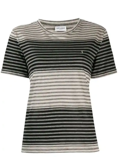 Shop Saint Laurent Embroidered Striped Logo T-shirt In Black