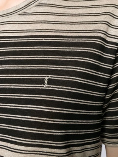 Shop Saint Laurent Embroidered Striped Logo T-shirt In Black