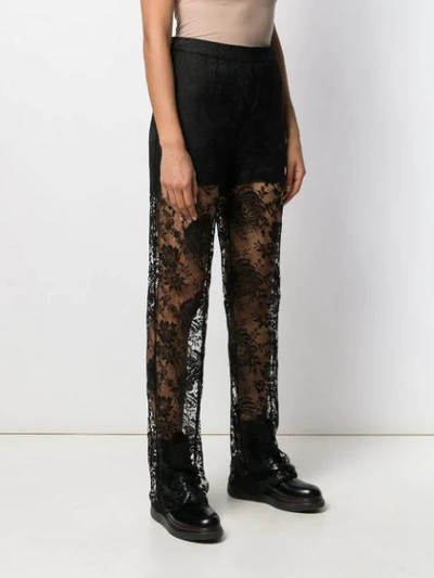 Shop Prada Lace Flared Trousers In Black