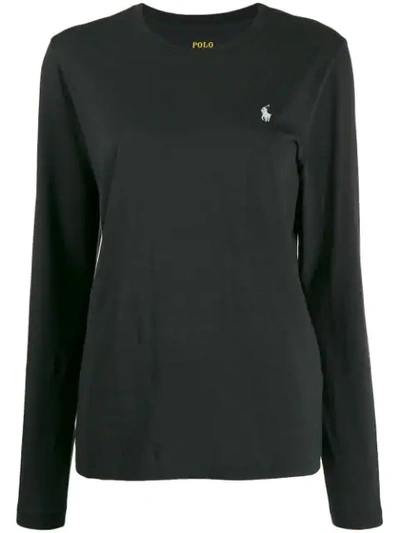 Shop Polo Ralph Lauren Embroidered Logo Longsleeved T-shirt In Black