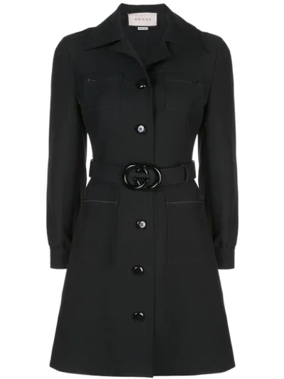 Shop Gucci Double G Belted Shirt Dress In Black