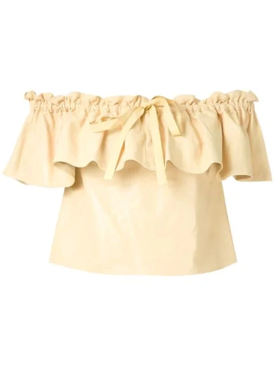 Shop Andrea Bogosian Off The Shoulder Leather Blouse In Yellow