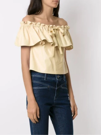 Shop Andrea Bogosian Off The Shoulder Leather Blouse In Yellow