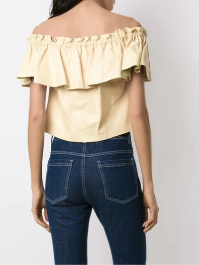 Shop Andrea Bogosian Off The Shoulder Leather Blouse In Yellow