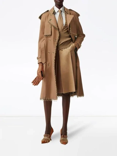 Shop Burberry Leather Trimmed Pleated Skirt In Neutrals