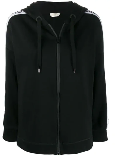 Shop Fendi Logo Trim Hoodie In Black