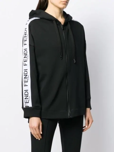 Shop Fendi Logo Trim Hoodie In Black