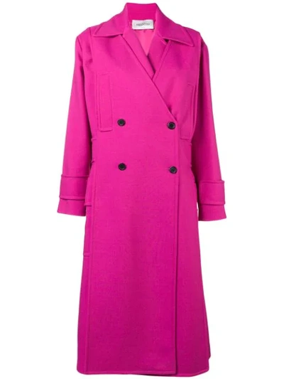 Shop Valentino Double Breasted Tricotine Coat In Pink