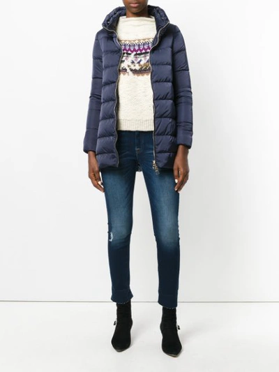 Shop Herno Fur Hood Trim Jacket - Blue