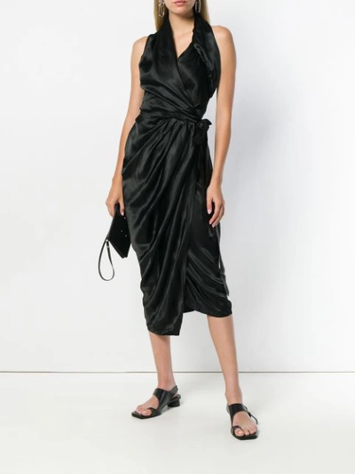 Shop Rick Owens Wrap Style Midi Dress In Black