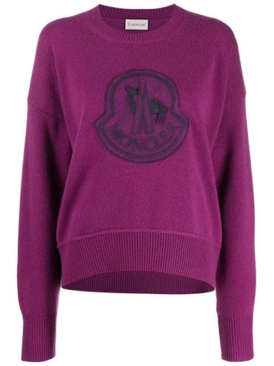 Shop Moncler Logo Patch Knitted Jumper In Purple