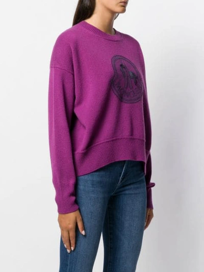 Shop Moncler Logo Patch Knitted Jumper In Purple