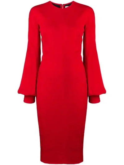 Shop Victoria Beckham Slash Sleeve Fitted Midi Dress In Red