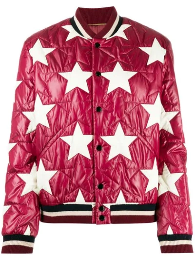 Shop Saint Laurent Star Quilted Bomber Jacket In Red