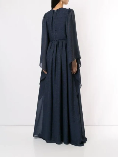 Shop Ingie Paris Draped Long-sleeved Dress In Blue