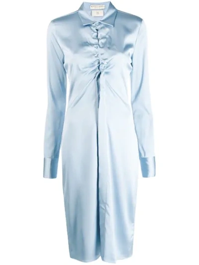 Shop Bottega Veneta Ruched Cut-out Shirt Dress In Blue