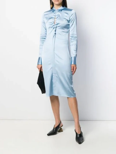 Shop Bottega Veneta Ruched Cut-out Shirt Dress In Blue