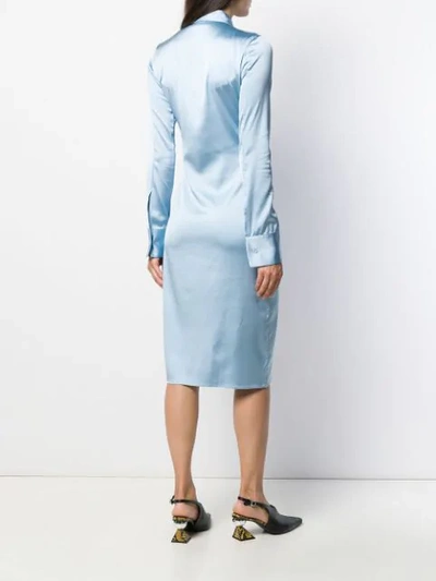 Shop Bottega Veneta Ruched Cut-out Shirt Dress In Blue