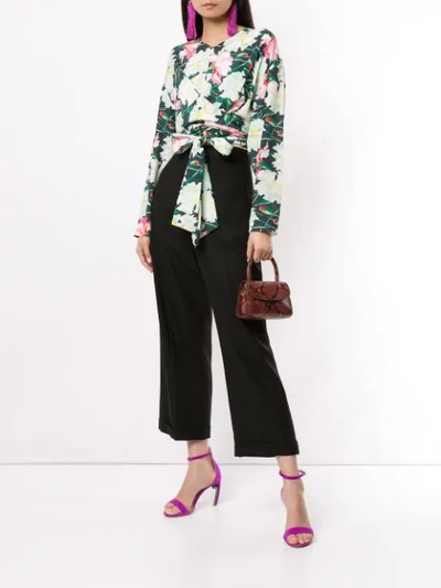 Shop Layeur Floral Wrap Blouse In Green ,pink