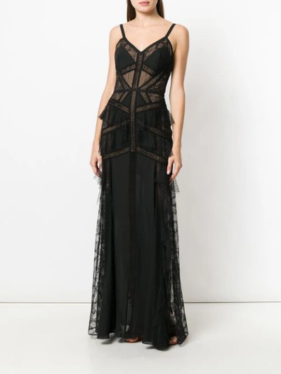 Shop Elie Saab Lace Panel Tiered Gown In Black