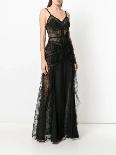 Shop Elie Saab Lace Panel Tiered Gown In Black