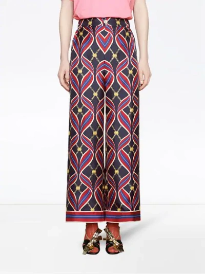 Shop Gucci Web-print Wide-leg Trousers In Red