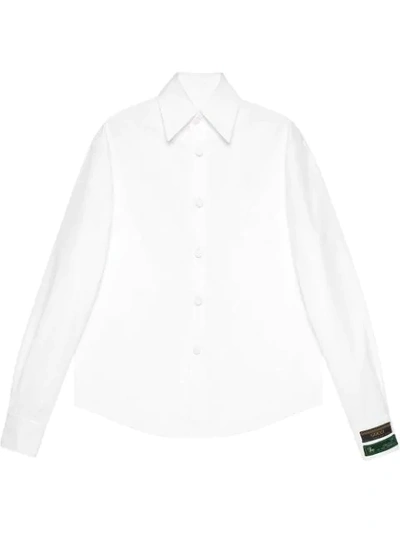 Shop Gucci Logo Tag Poplin Shirt In White