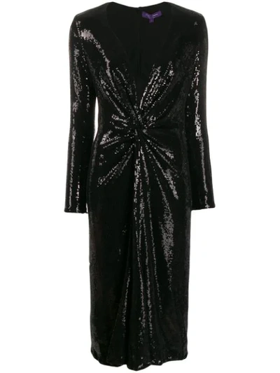 Shop Ralph Lauren Sequin Embroidery Midi Dress In Black