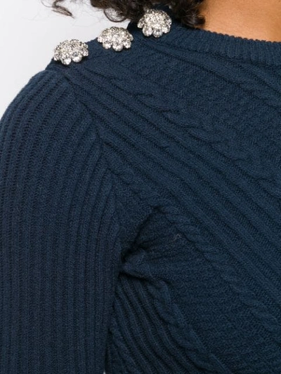 Shop Ganni Cable Knit Jumper In Blue