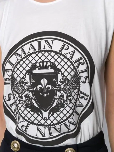 Shop Balmain Logo Emblem Tank Top In Gab  Blanc