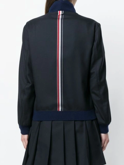 Shop Thom Browne Engineered Stripe Wool Varsity Jacket - Blue