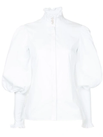 Shop Caroline Constas Puffed Sleeve Shirt In White