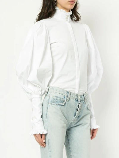 Shop Caroline Constas Puffed Sleeve Shirt In White