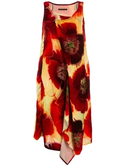 Shop Yohji Yamamoto Draped Shift Dress In Red