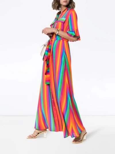 Shop All Things Mochi Leilani Stripe-print Belted Dress In Rainbow