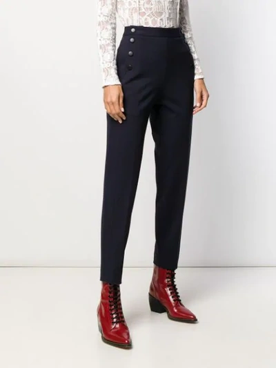 Shop Sandro High Waisted Trousers In Blue
