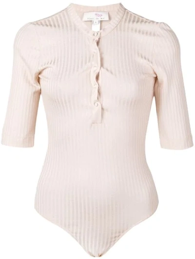 Shop Fleur Du Mal Ribbed Henley Bodysuit In Neutrals