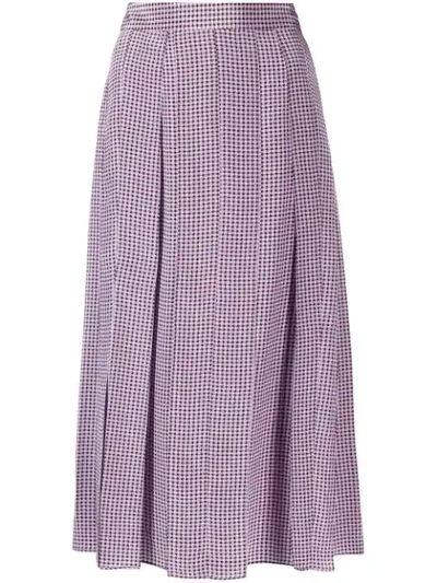 Shop Joseph Houndstooth Pleated Skirt In Purple