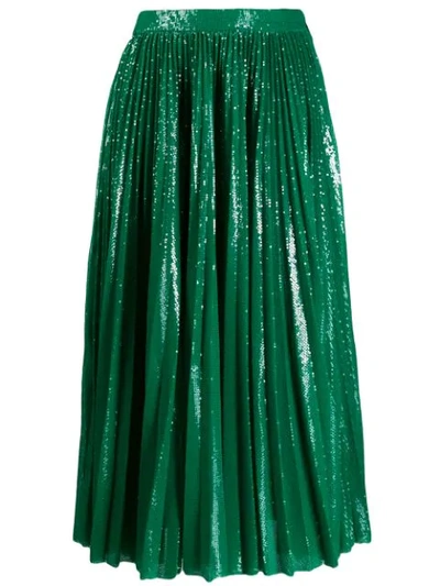 Shop Msgm Sequinned Plisse Full Skirt In Green