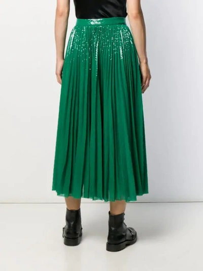 Shop Msgm Sequinned Plisse Full Skirt In Green