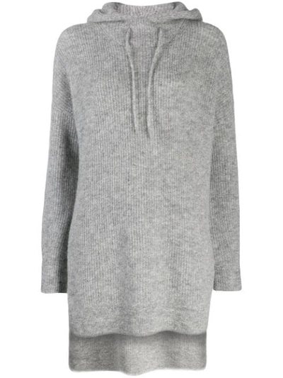 Shop Ganni Drawstring Knitted Hoodie In Grey