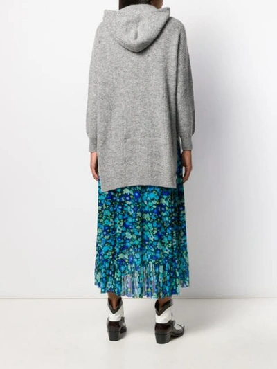 Shop Ganni Drawstring Knitted Hoodie In Grey