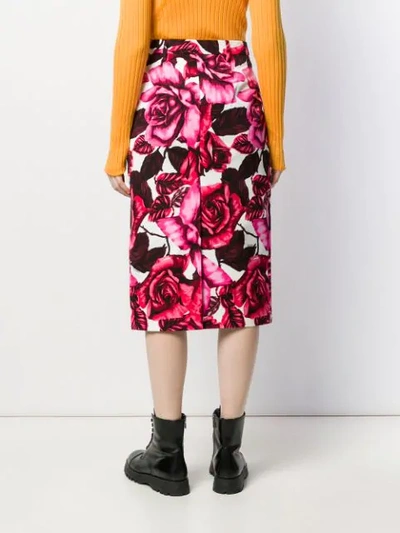 Shop Prada Rose Print Pencil Skirt In Pink