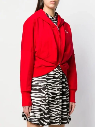 Shop Msgm Hoodie With Gathered Detail In Red